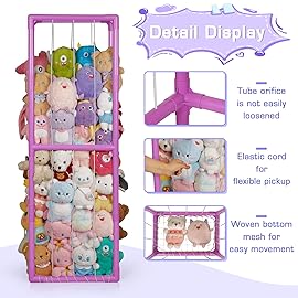Trycooling Stuffed Animal Storage Zoo Stuffed Animal Holder Space Save Vertical Stuffed Animals Storage PVC with Elastic Band and Net for Playroom Birthday Gift for Bedroom Nursery (Purple 1)