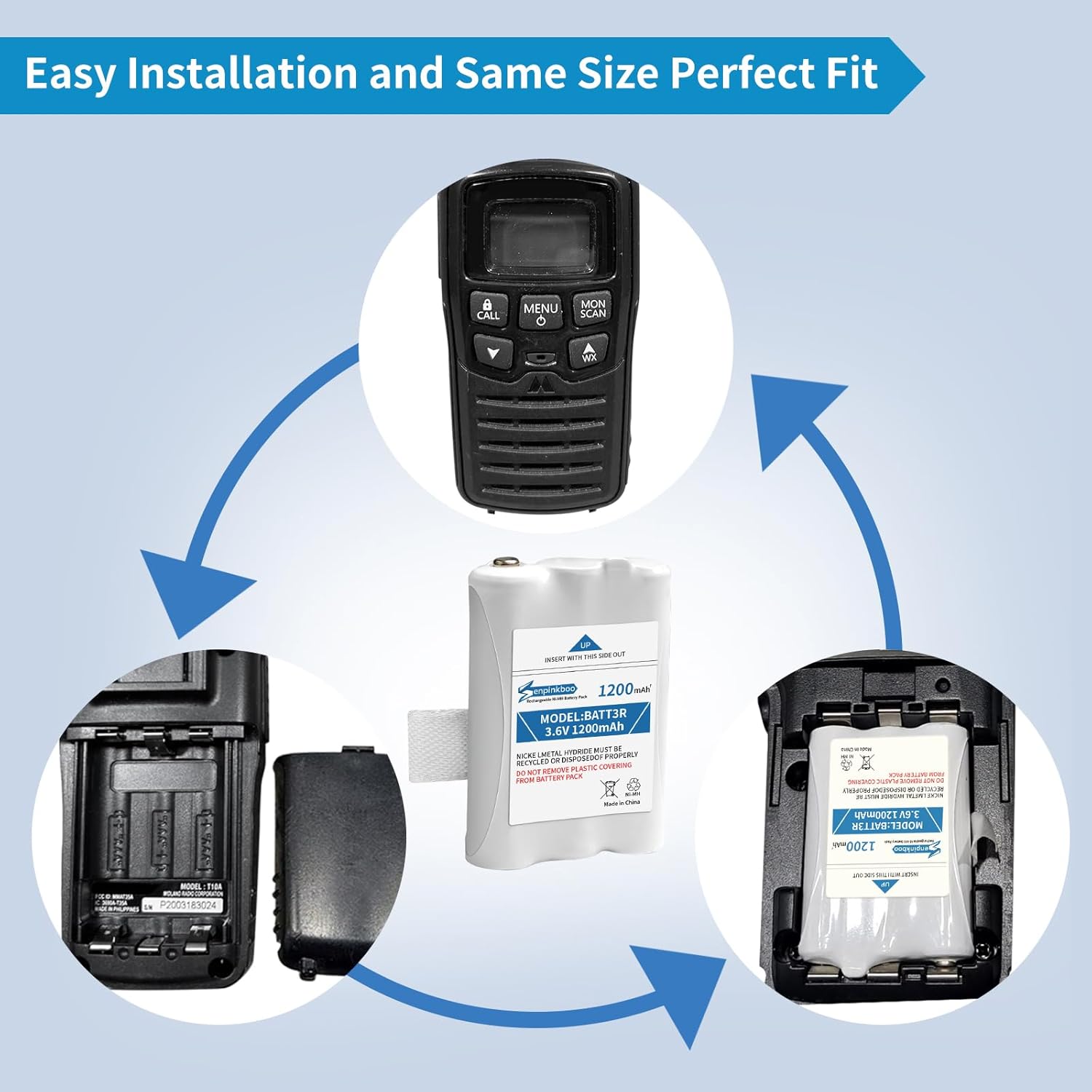8-Pack BATT3R Battery AVP14 Replacement Upgraded 1200mAh for Midland BATT3R LXT600 LXT630 LXT630X3 LXT633 T50 T60 T51 T61 T55 T65 X-Talker Walkie-Talkie Radios Batteries 3.6V