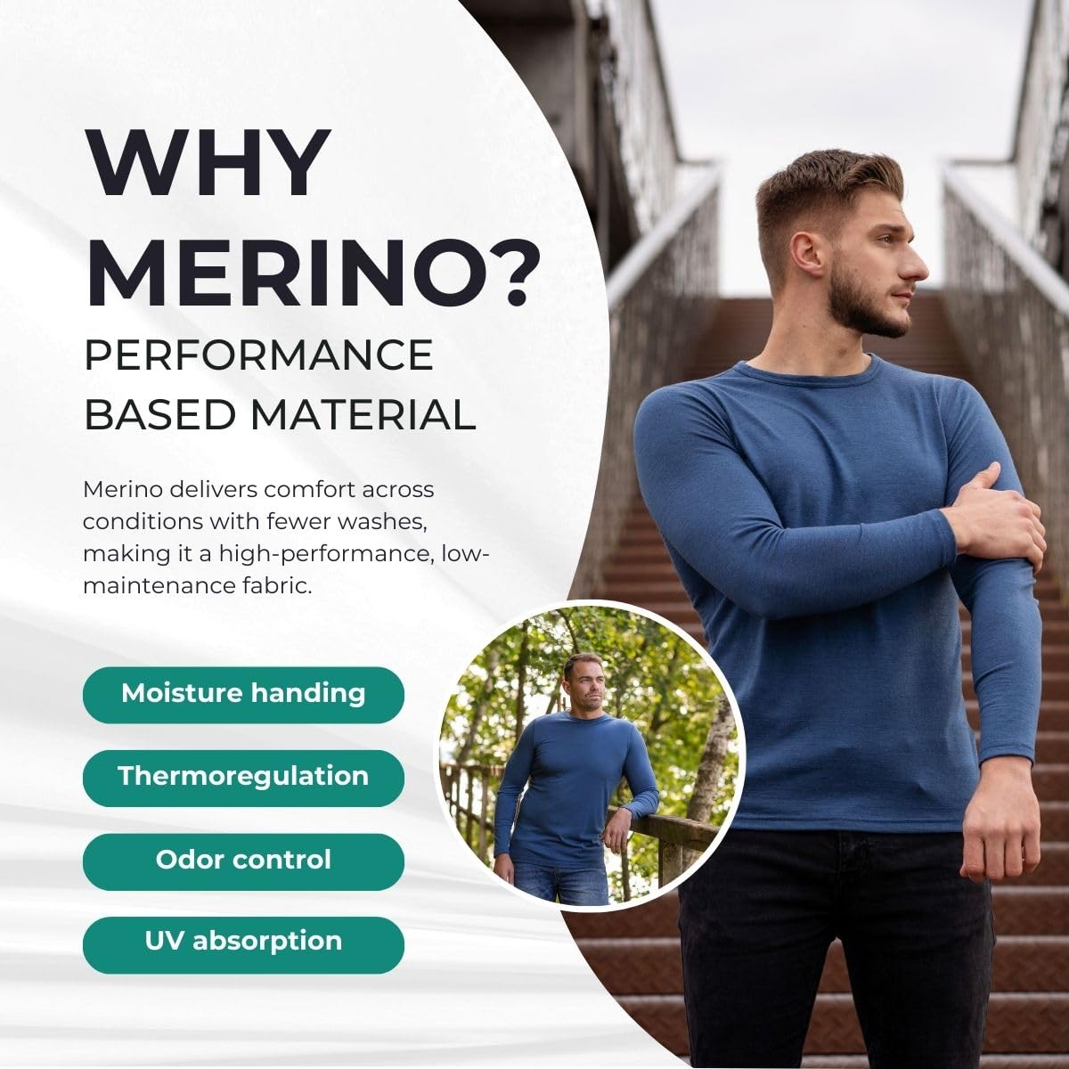 menique 100 % lana merino de manga larga para hombre, camisas térmicas de capa base, camisa de ajuste delgado, transpirable, cuello redondo, para correr, viajar, gimnasio, senderismo, esquí