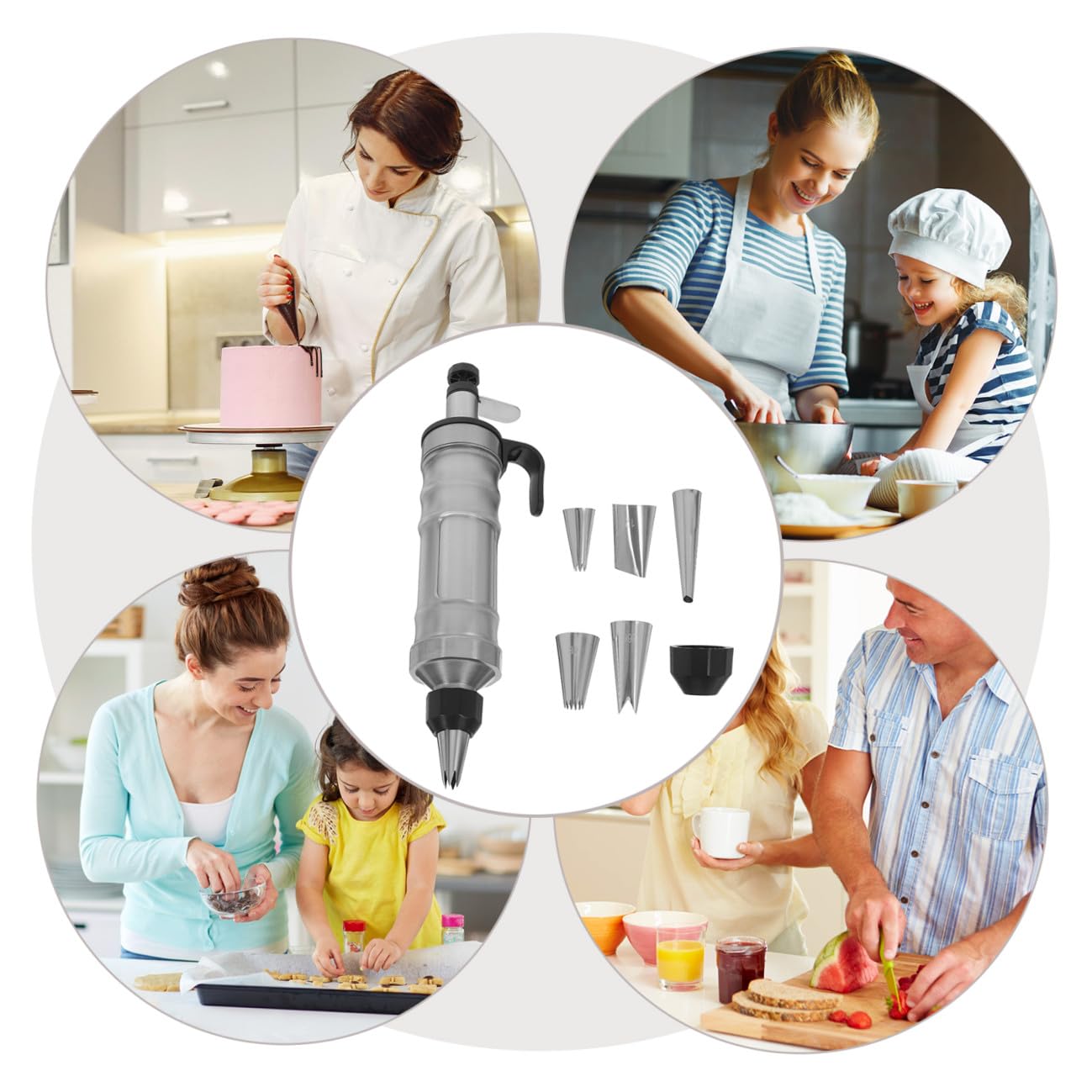 Didiseaon Edelstahl Backutensil Garnierspritze mit Zubehör für Kuchen Dekorieren Torten Zubehör Profi Multifunktionale Cremespritze für Cupcakes Donuts Kekse