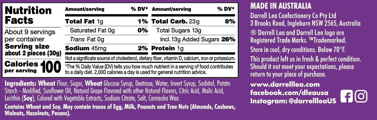 Grape Real Twists Candy - Darrell Lea 10oz - NON-GMO, NO HFCS, Vegan-Friendly & Kosher - From America's #1 Soft Eating Licorice Brand!