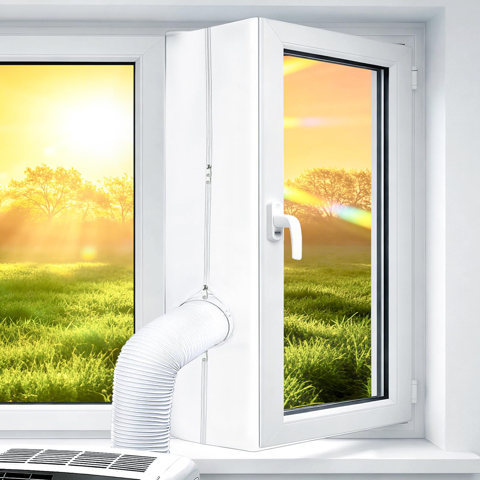 OWYR Air Conditioner Window Seal Kit 500cm Enhanced Adhesive No Residue Double Zipper Universal AC Window Seal Thermal Barrier Waterproof Insect Guard Improves Cooling for Portable AC Tumble Dryer