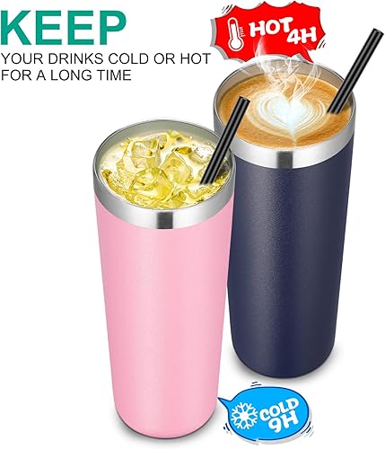 Miniatura 3 de VEGOND Paquete de 12 vasos de acero inoxidable aislados al vacío de 20 onzas con tapas y popotes, taza de café de doble pared, taza de agua de