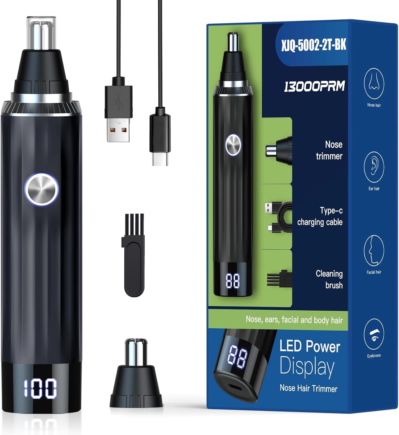 Nasenhaartrimmer 2 in 1 Nasentrimmer Ohrhaartrimmer mit LED-Anzeige, USB Wiederaufladbar Nasenhaarschneider für Herren und Frauen, Schmerzfreier Nasenhaarentferner mit IPX7 Level Wasserdichte