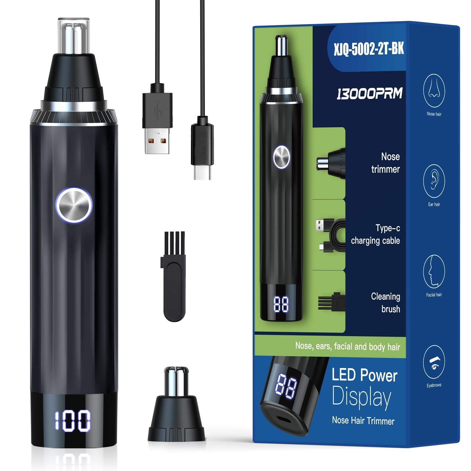 Nasenhaartrimmer 2 in 1 Nasentrimmer Ohrhaartrimmer mit LED-Anzeige, USB Wiederaufladbar Nasenhaarschneider für Herren und Frauen, Schmerzfreier Nasenhaarentferner mit IPX7 Level Wasserdichte