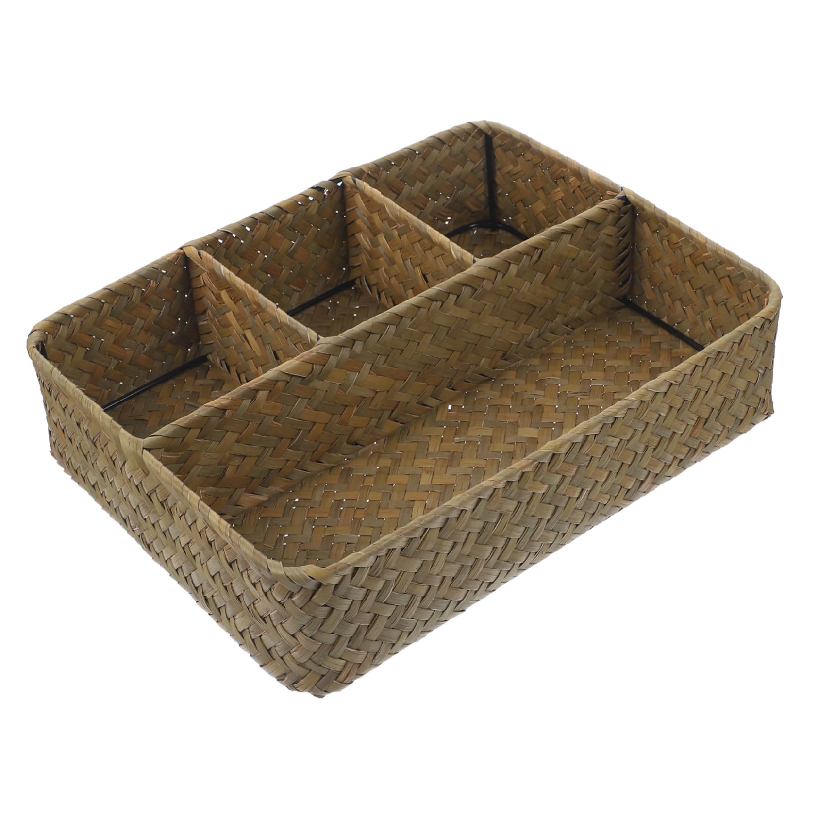 FUNOMOCYA Woven Sundries Basket Rustic Tea Coffee Organizer for Countertop Multi Functional Storage for Sugar Packets Tea Bags Items Space Saving Design