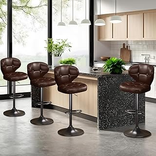 Bar Stools Set of 4, Adjustable Swivel Bar Chairs with 360° Rotation, Pa...