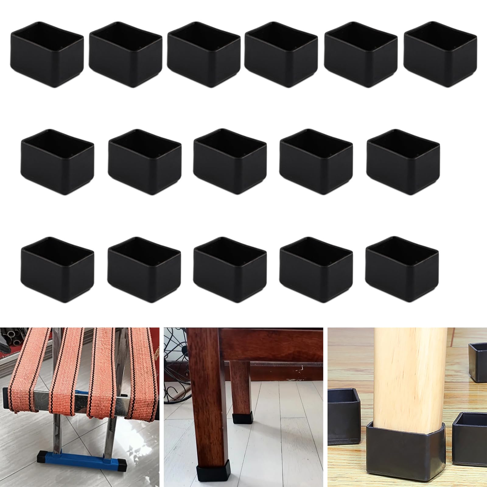 Skypro Black 16Pcs Rectangle 30X35mm Silicone Chair Leg Floor Protector, Chair Leg Caps, Furniture Foot Protectors, Stool Leg Caps To Prevent Hardwood Floor Scratches And Reduce Noise