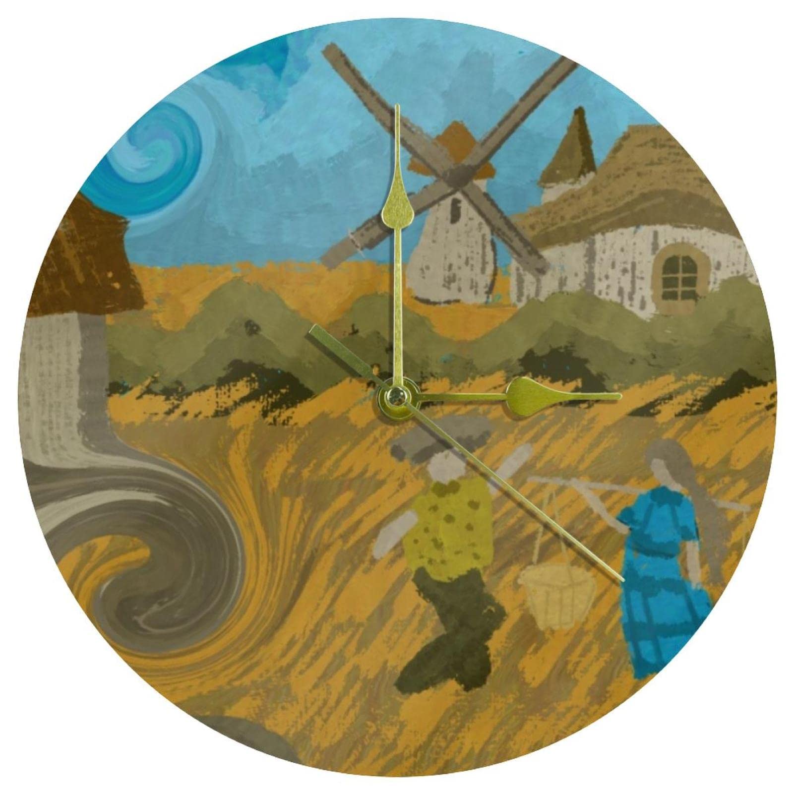 Horloge murale moulin à vent en acrylique premium cadran rond de 24 cm pour intérieur épuré
