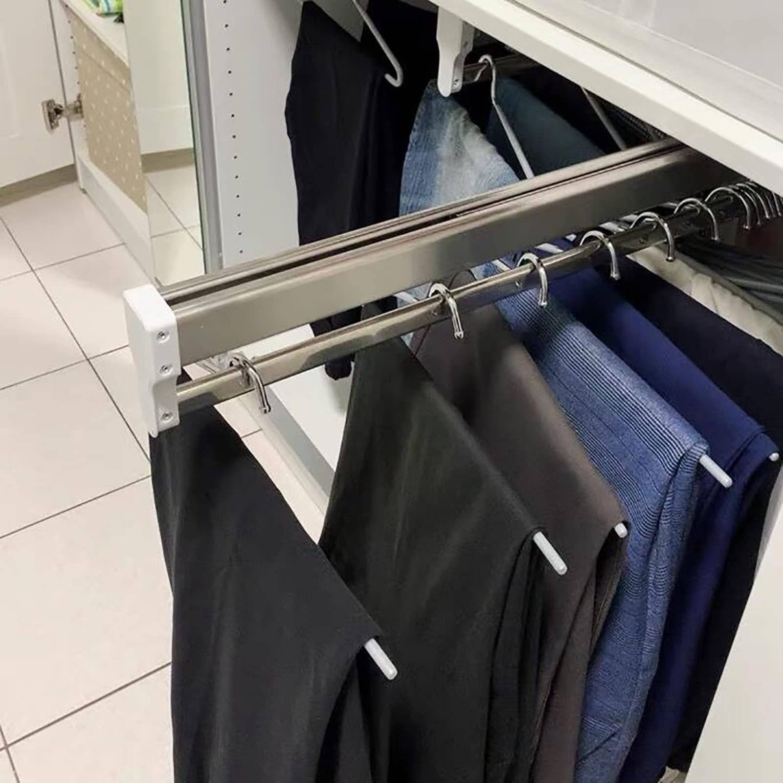 GLETSF Extendable Pull Out Closet Rod - Heavy Duty Adjustable Clothes Rail with Sliding Tracks for Wardrobe Organization,One Color-500MM/19.7INCH