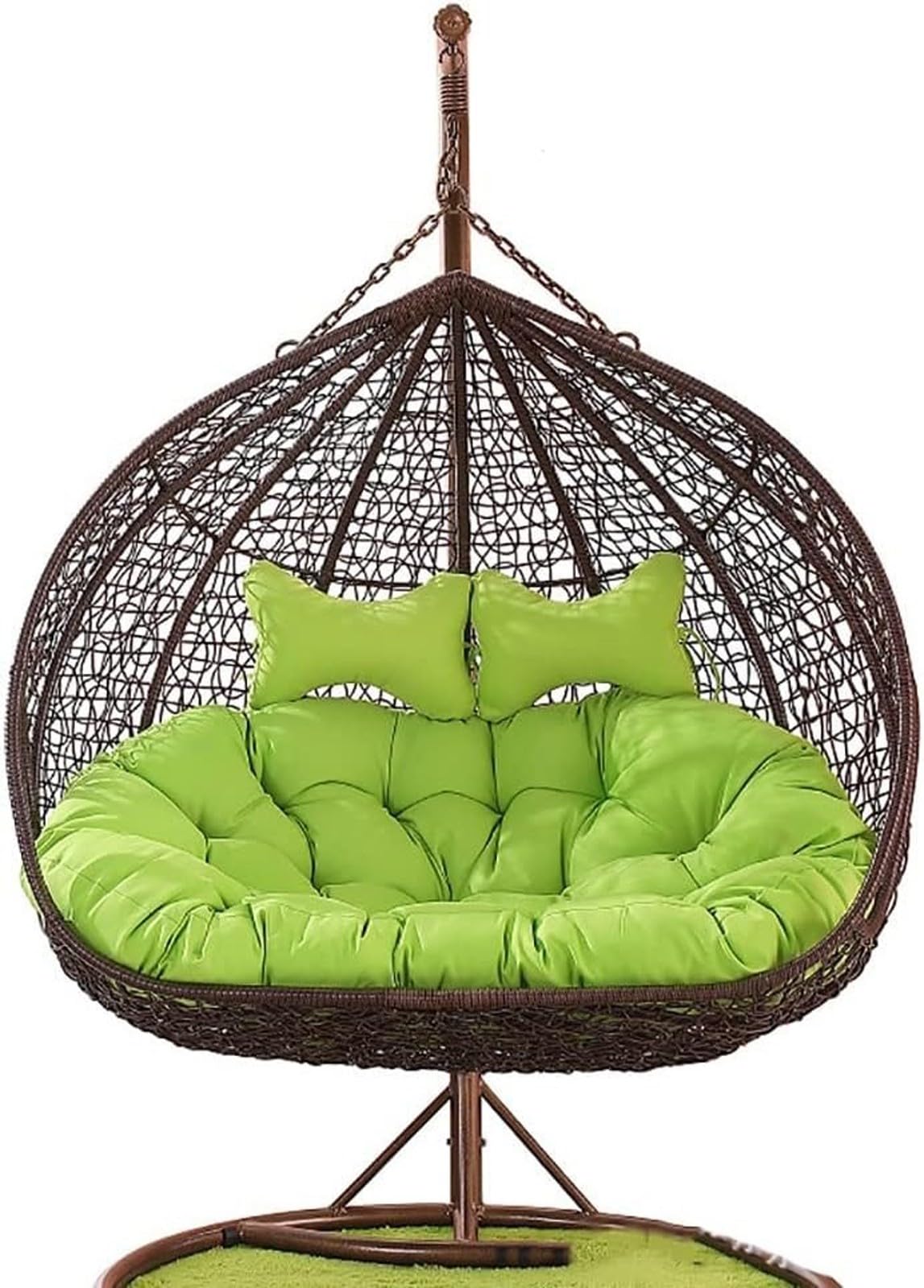 Double Swing Chair Cushion Replacement, Large Egg Chair Cushion with Adjustable Pillow for Indoor Outdoor Garden Balcony Rocking Hanging Basket Rattan Chair Rest Seat Pad(F)