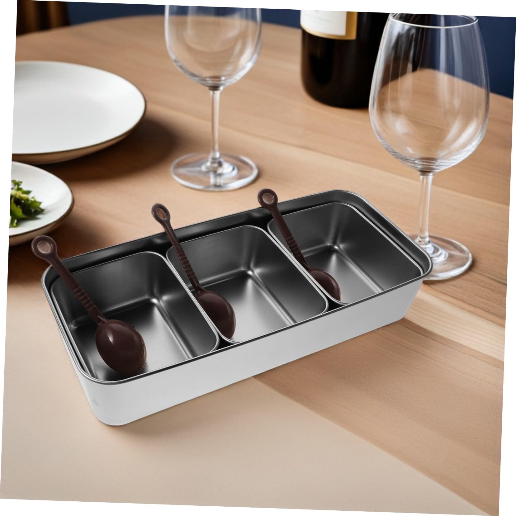 Ipetboom Scatola per Condimenti in Acciaio Inossidabile con 3 Scomparti, Coperchio e Cucchiaio, Organizzatore Compatto per Spezie da Cucina con Facile Pulizia e Accesso Rapido