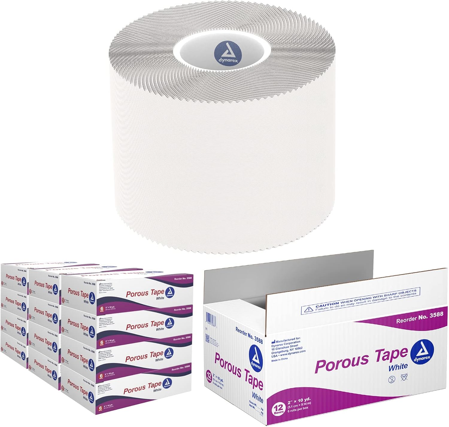 Dynarex Porous Tape - Adhesive Medical Tape for Wound Care - Non Sterile, Easy to Tear, No Natural Rubber Latex - White, 2" x 10 Yards Per Roll, 1 Case - 72 Rolls