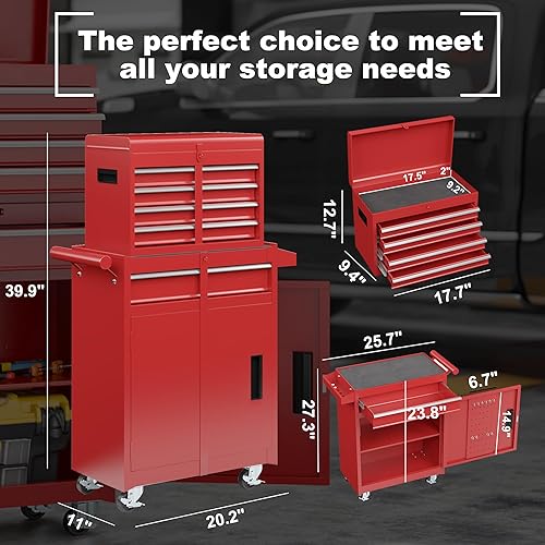 Miniatura 3 de Cofre de herramientas de 5 cajones, armario de almacenamiento de herramientas rodante con caja de herramientas superior desmontable, embalaje