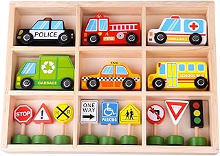 Tooky Toy 921 TKF050 EA Wooden Transportation & Street Signs Set, Multicolor, 15 StÃ¼ck (1er Pack)