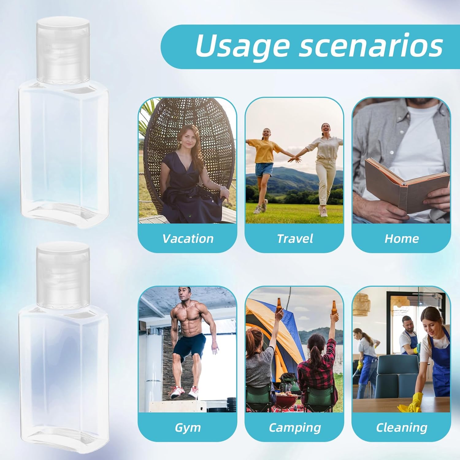 100 Pcs 1oz Travel Bottles - Hand Sanitizer Bottle Mini Clear Bottles with Flip Caps, Portable Empty Refillable Containers for Shower Gel, Face Creams, Body Lotions