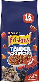 Purina Friskies Tender and Crunch'd con sabores de pollo, carne de res, zanahorias y judías verdes, bolsa de 16 libras