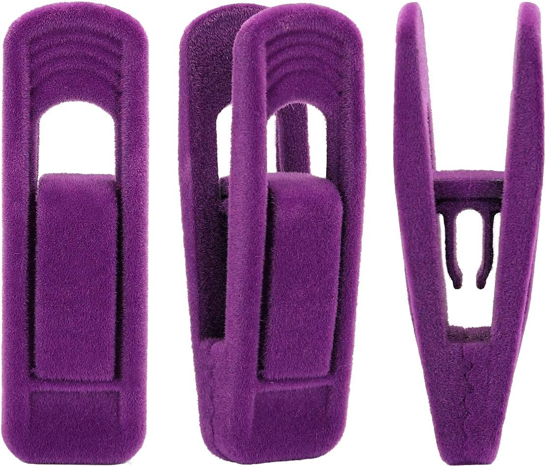 Trgowaul Purple Velvet Hangers Clips, Pants Hangers Velvet Clips, Strong Finger Clips Perfect for Thin Velvet Hangers (20 Pcs, Purple)