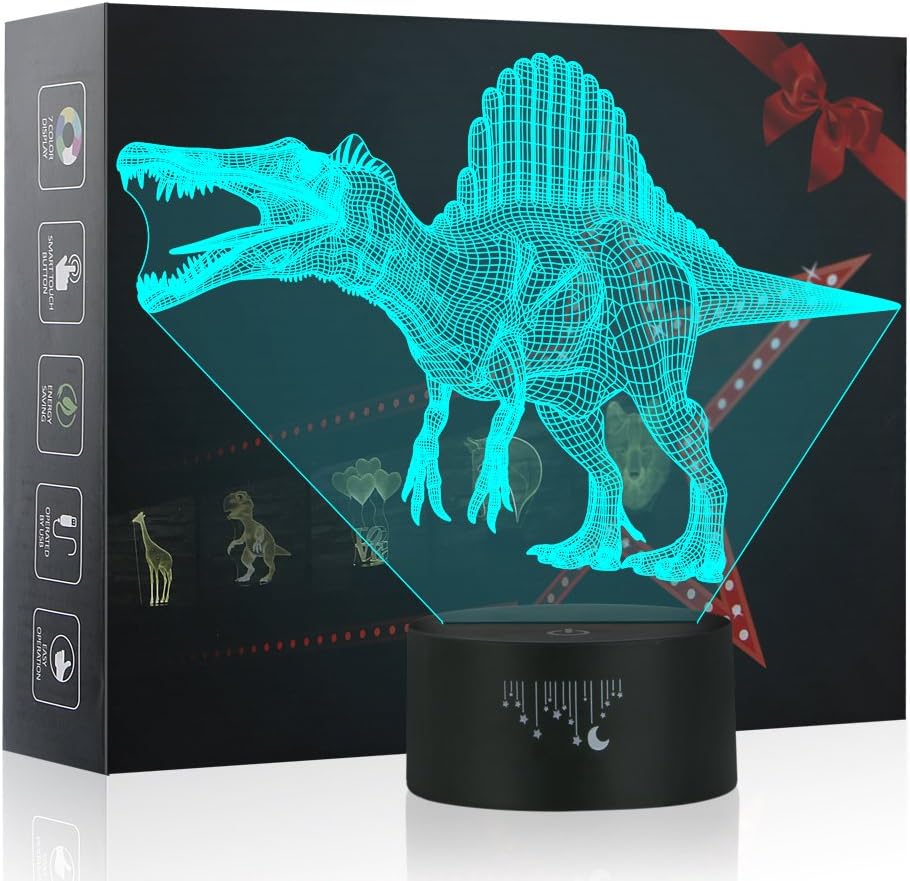 Dinosaur 3D Illusion Lamp, Yunplus 7 Changing Colors Touch Night Light for Baby Bedroom Decoration Children Gift
