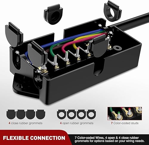 Miniatura 6 de Nilight - Enchufe resistente en línea de 7 vías con cable de 16ft y caja de empalmes resistente a la intemperie de 7 pines para remolques de