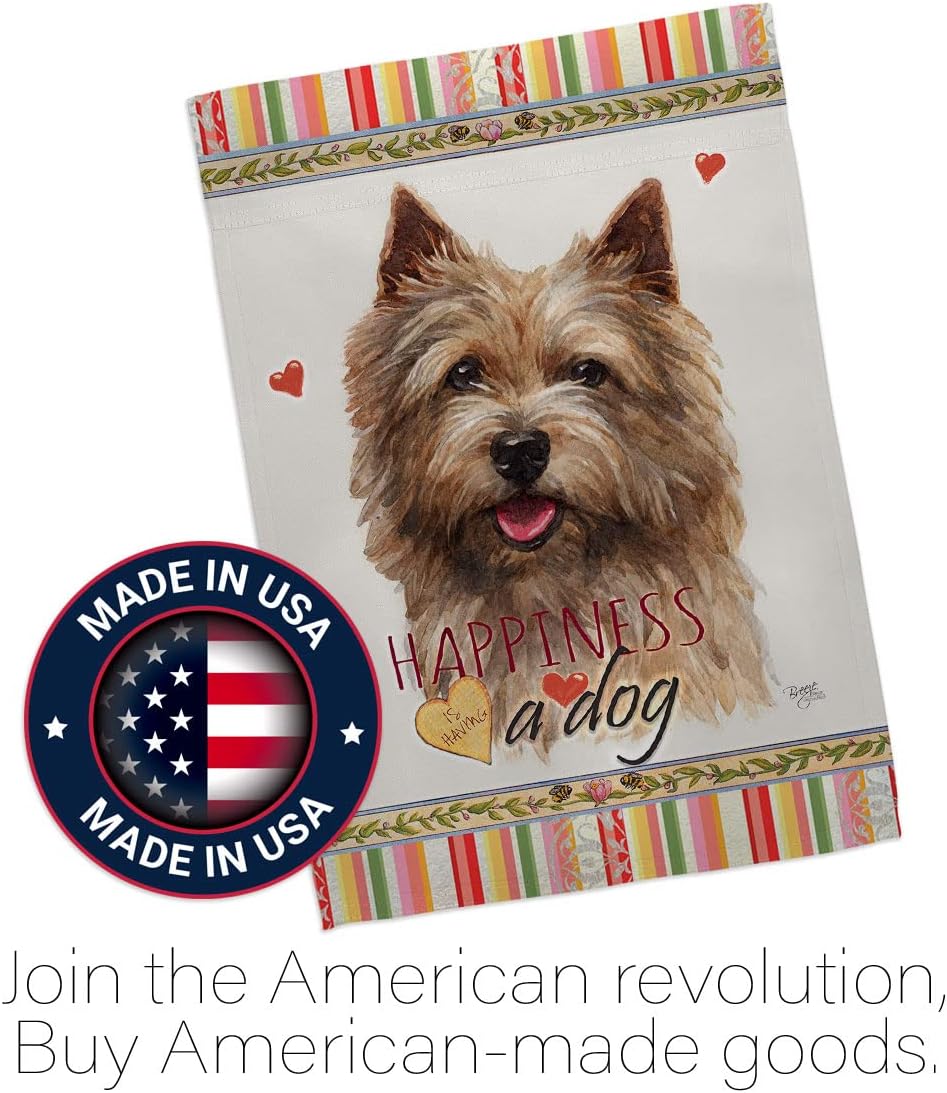 Breeze Decor Norwich Terrier Happiness Garden Flag Set Wall Holder Dog Puppy Spoiled Paw Canine Fur Pet Nature Farm Animal Creature House Banner Small Yard Gift Double-Sided, Made in USA