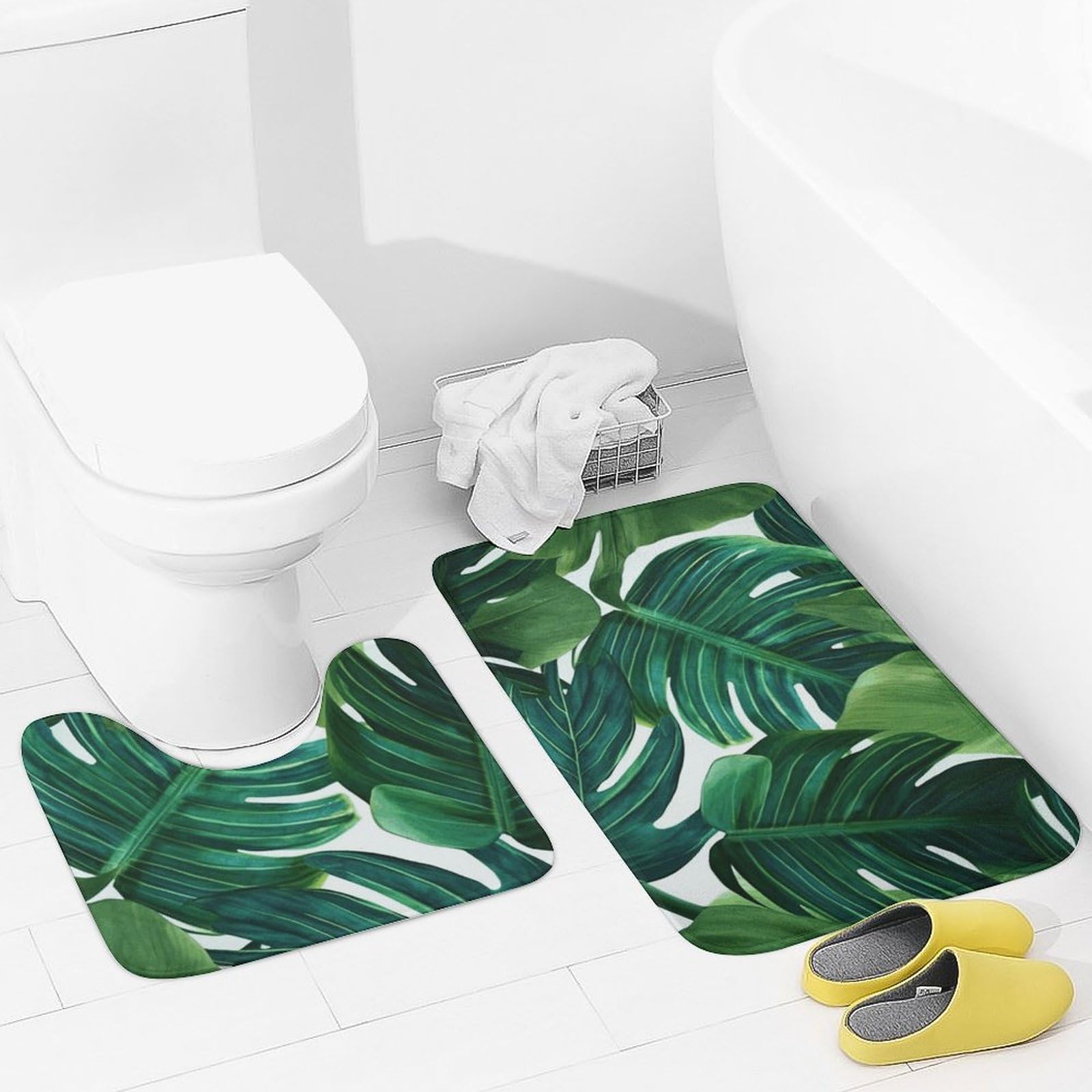Tapis de bain absorbant lot de 2 avec contour WC en U motif bananier