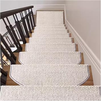 Stair Treads Non Slip Indoor Wool Carpet Runner,Soft Bullnose Edging Stair Protectors,Self-Adhesive Carpet Stair Treads Rugs Covers Mats, Pet Friendly Skid Resistant Washable ReusableBeige,3pcs-31.5x