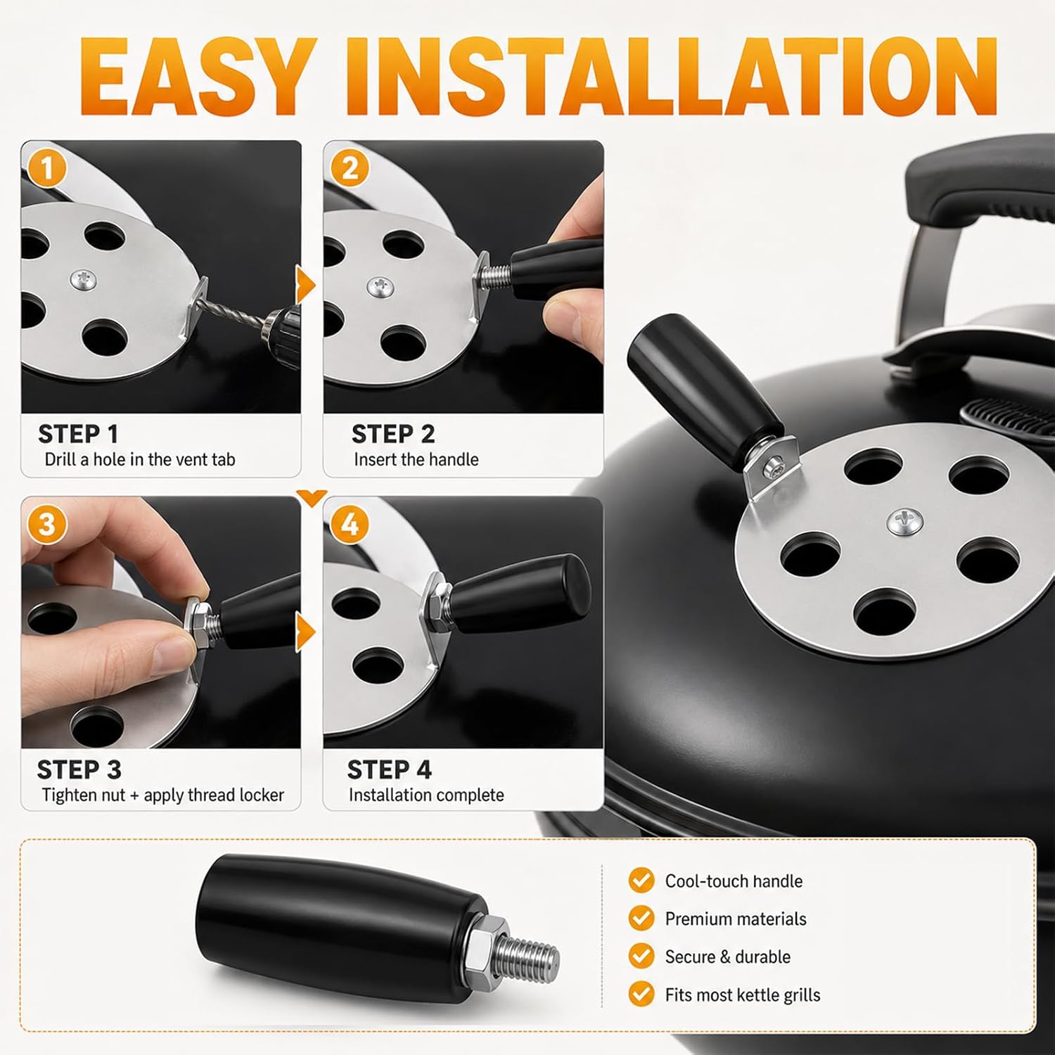 2 Pack Cool Touch Damper Handle Knob Fits Weber WSM Kettle Grill