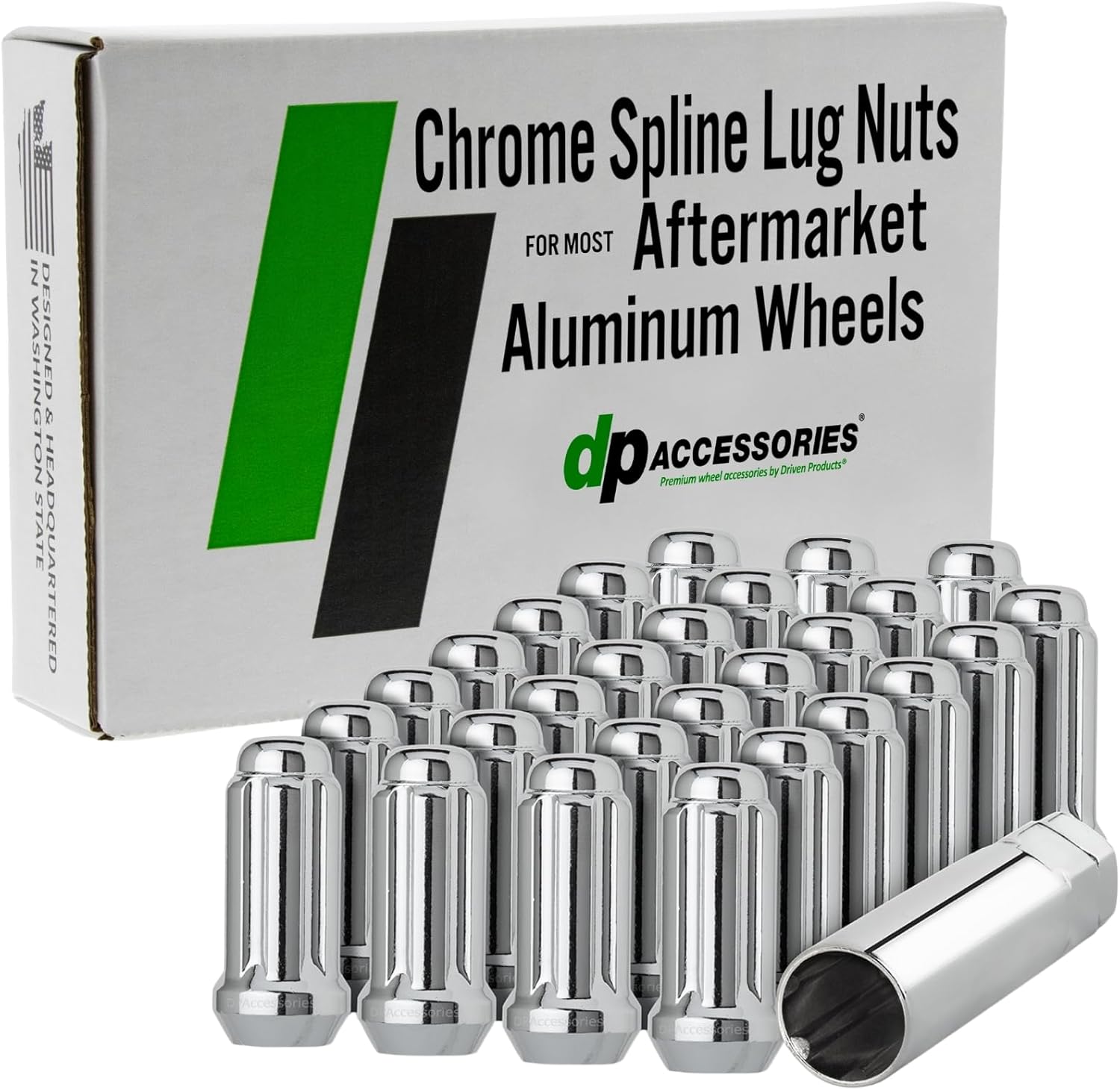 DPAccessories Lug Nuts Compatible with 2022-2026 Ford Bronco Raptor | Black Spline Style | for Aftermarket Aluminum Wheels Only | Set of 27 Wheel Nuts & 1 Tool | DFOBRR06A-BK/1