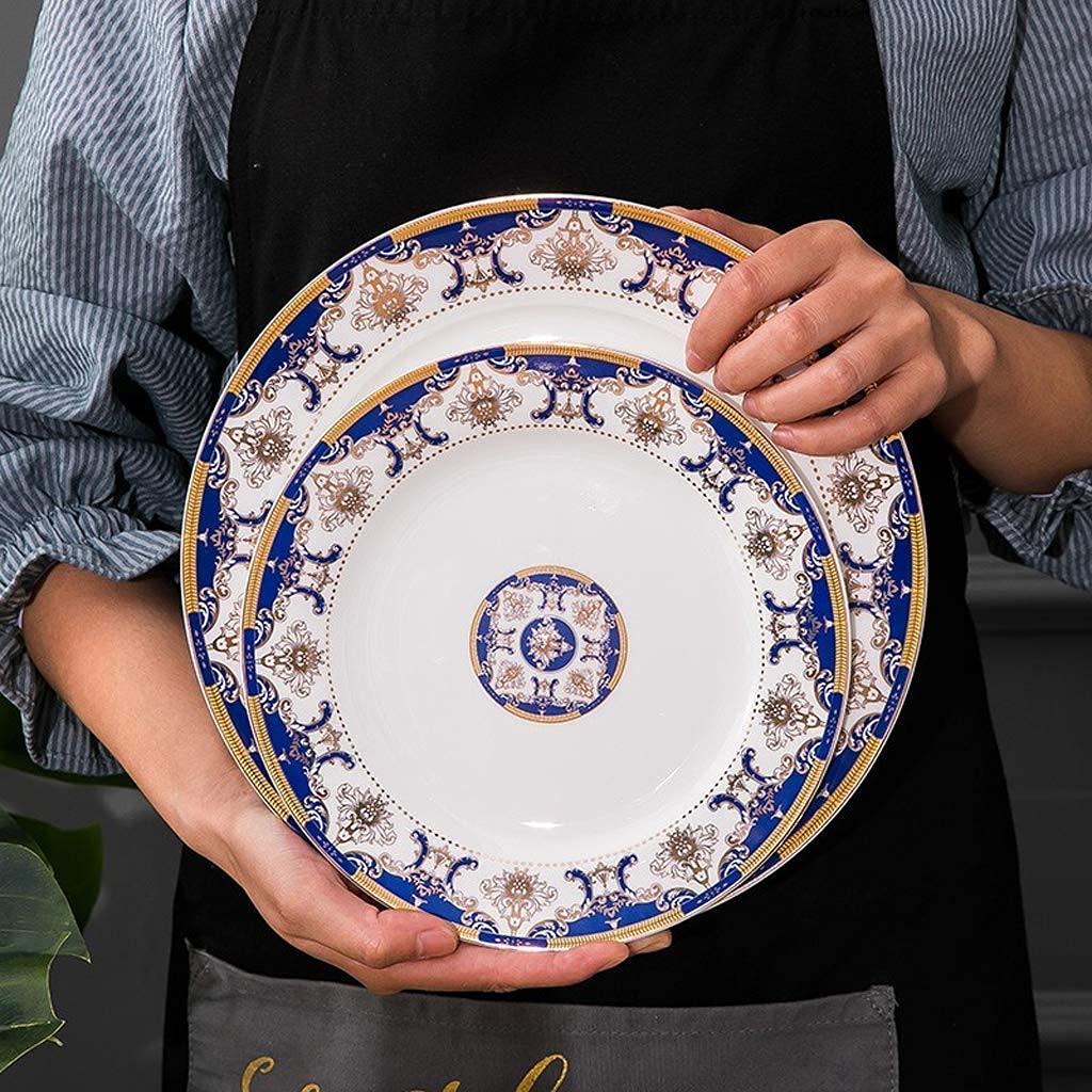 Stylowy 48-częściowy ceramiczny serwis stołowy, niebieski, luksusowy, Phnom Penh Bone China zastawa stołowa, zastawa stołowa na wesele, zestaw talerzy i misek