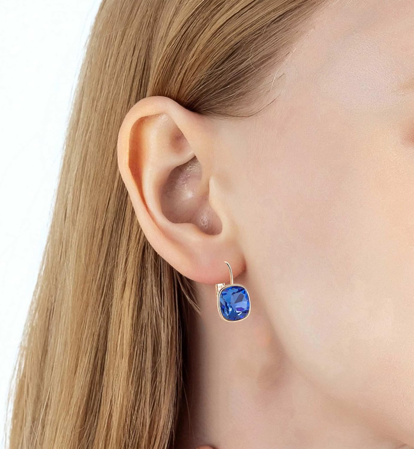 Austrian Crystal Square Cushion Drop Leverback Earrings for Women 14K Rose Gold Plated Hypoallergenic Jewelry - Image 7