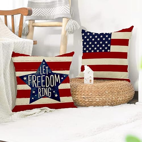 Miniatura 5 de JoraLion Let Freedom Ring - Juego de 2 fundas de almohada patrióticas de 20 x 20 pulgadas  20.0 x 20.0 in., diseño de estrella azul con rayas rojas,