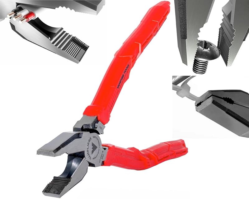 Alicate de Eletricista com Corte Lateral Vampliers em Aço de Alto Carbono, 22,9 cm, VT-001-9