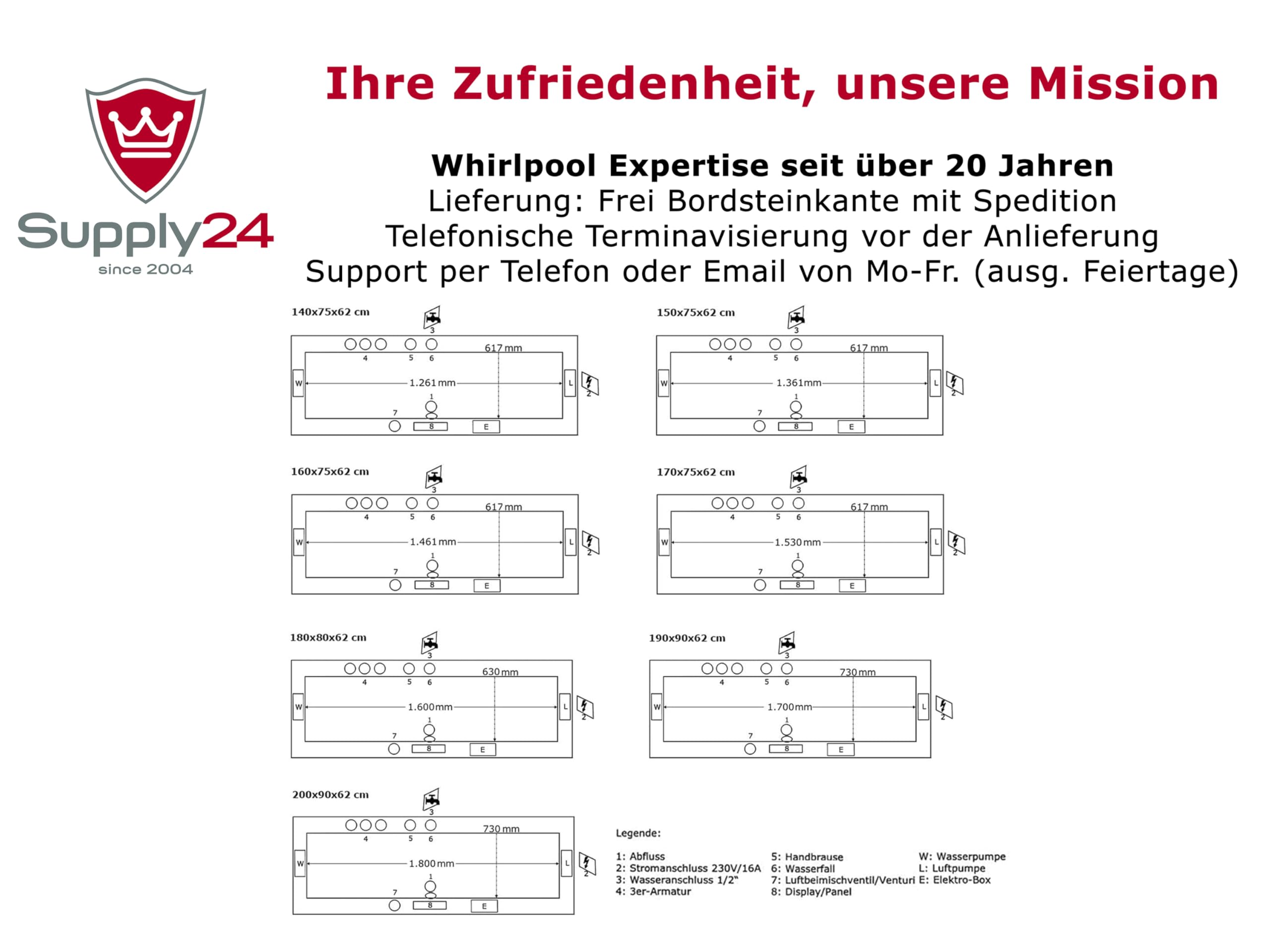 Whirlpool Badewanne Relax Profi – Made in Germany – Eckmontage (160x75 cm) – 22 Massage-Düsen, Heizung, Ozon-Desinfektion, Farblicht & Bluetooth-Radio – Ohne Armaturen