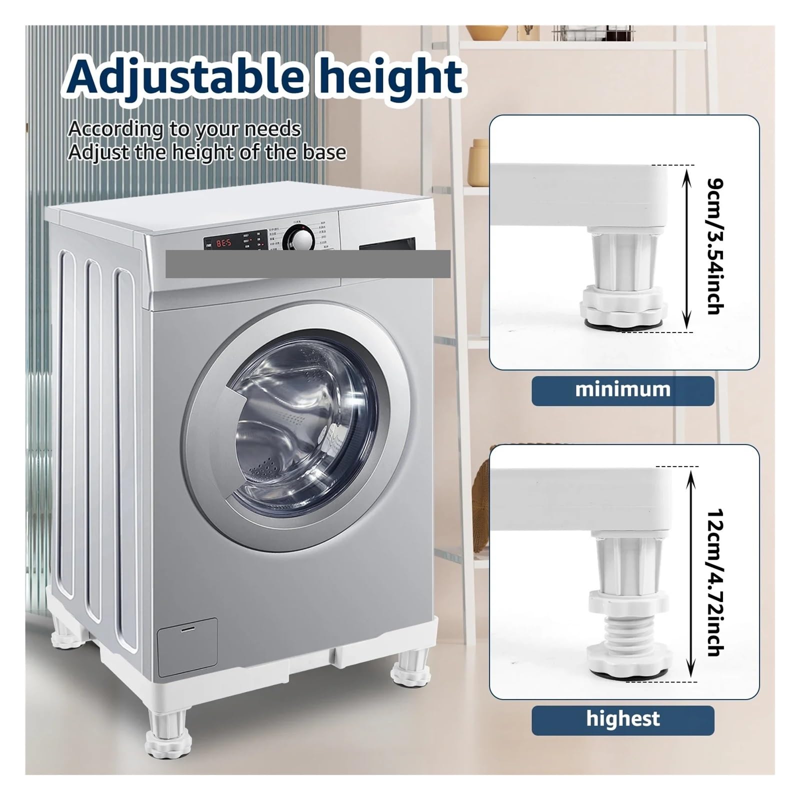 Soporte para Lavadora con Patas antivibración, Soporte móvil para electrodomésticos, Pedestal para Lavadora, Base para Lavadora, Almohadilla para Muebles