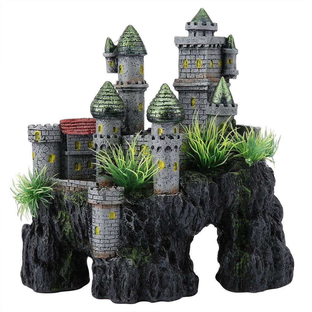 Tnfeeon Castello Acquario Decorazione per Acquario per Acquario di Pesci Grande Resina Decorazione Castello Vista Montagna Acquario Ornamento per Pesce Hideaway Fish Tank Decorazione