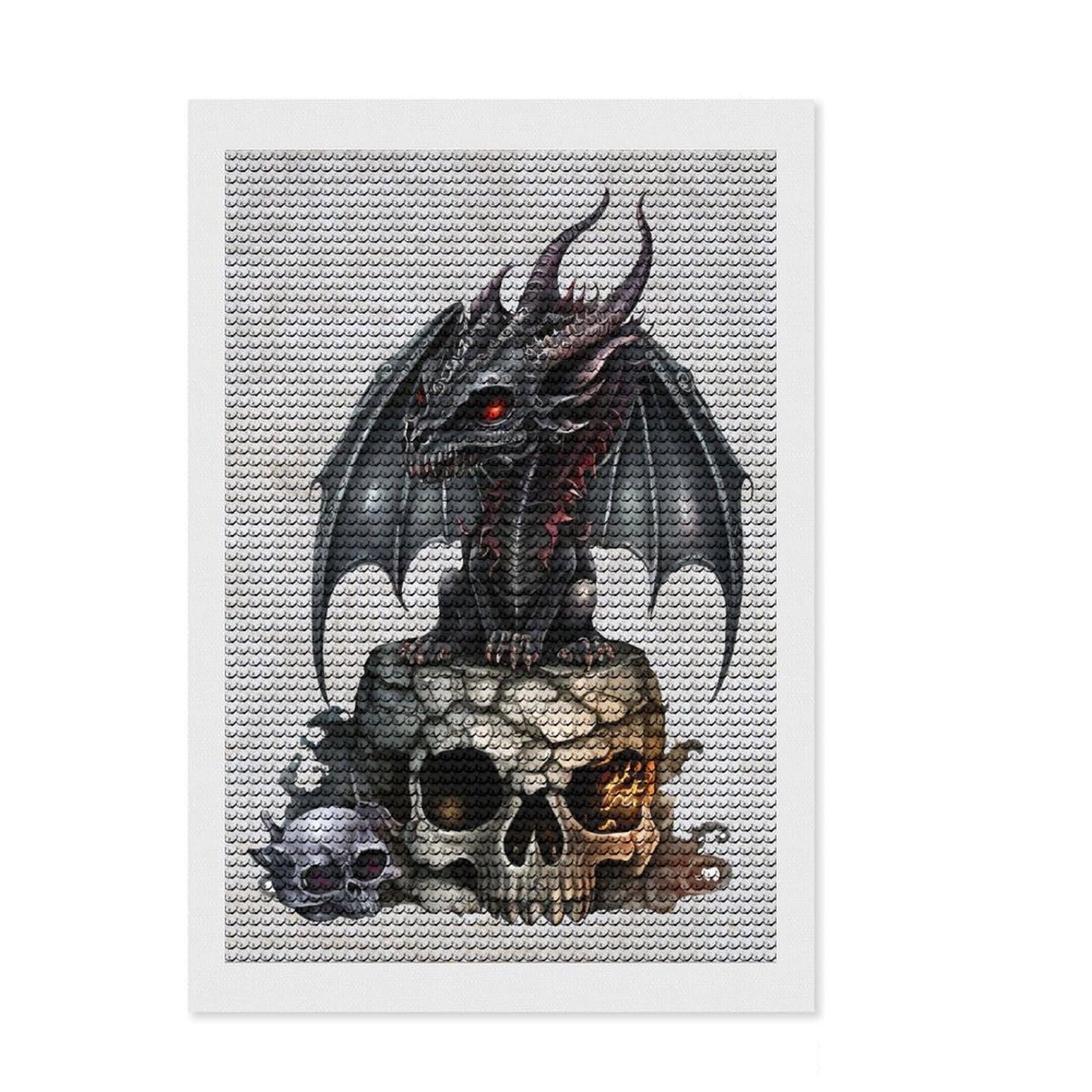 Junmoney The Black Dragon Diamond Painting Set 8"x12", Mindful Craft Activity, Sparkling Round Gems, Living Room Decor, Birthday Gift