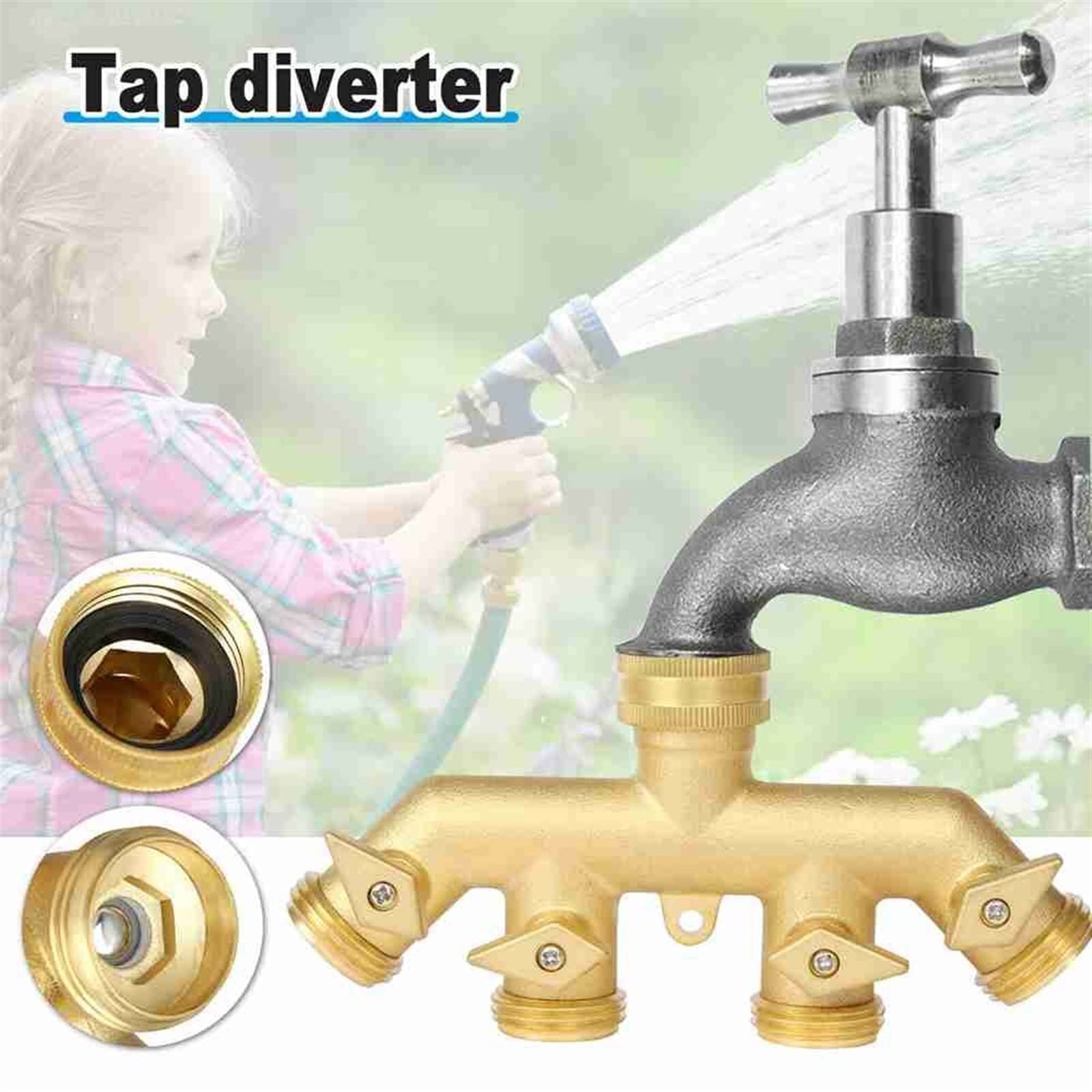 Raccordo rapido per tubo di irrigazione da giardino Rubinetto in ottone a 2/4 vie Tubo flessibile Splitter Ugello Switcher Rubinetto Connettori per tubi flessibili di irrigazione da giardino Raccordo