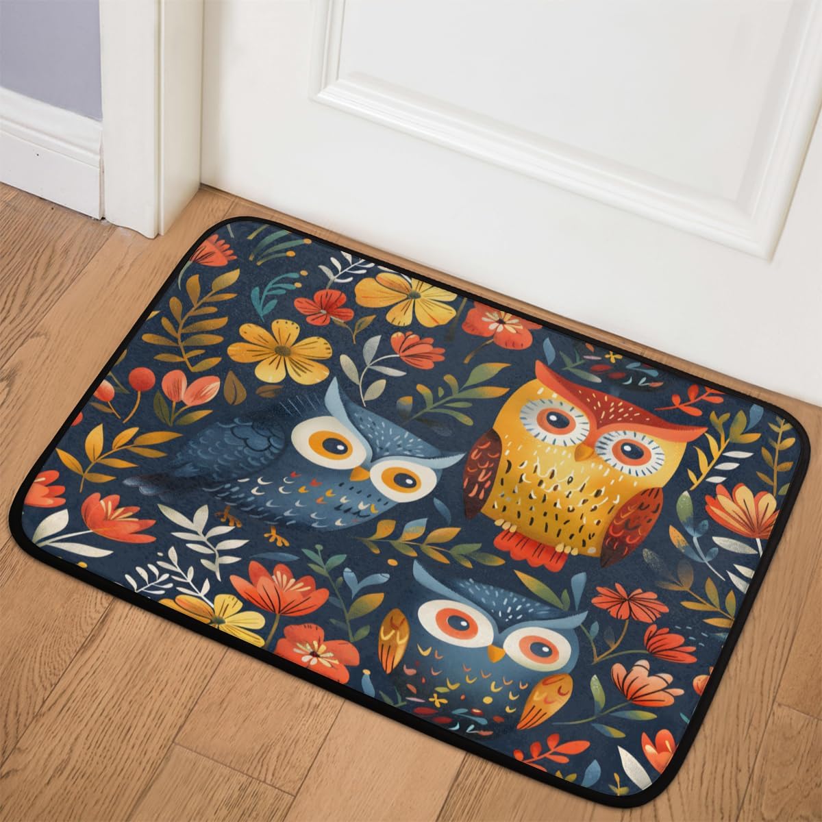 Colorful Owls Indoor Doormat Large Non-Slip Absorbent Resist Dirt Entrance Rug Washable Decor Front Door Mat for Indoor Outdoor Holiday Welcome Mat - 24x36in