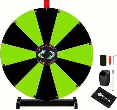 WinSpin 24" Prize Wheel Easy Editable Tabletop Spinning Wheel Black & Green | Modular Interchange Color Panels, Customizable for Pop Up Tradeshow Events