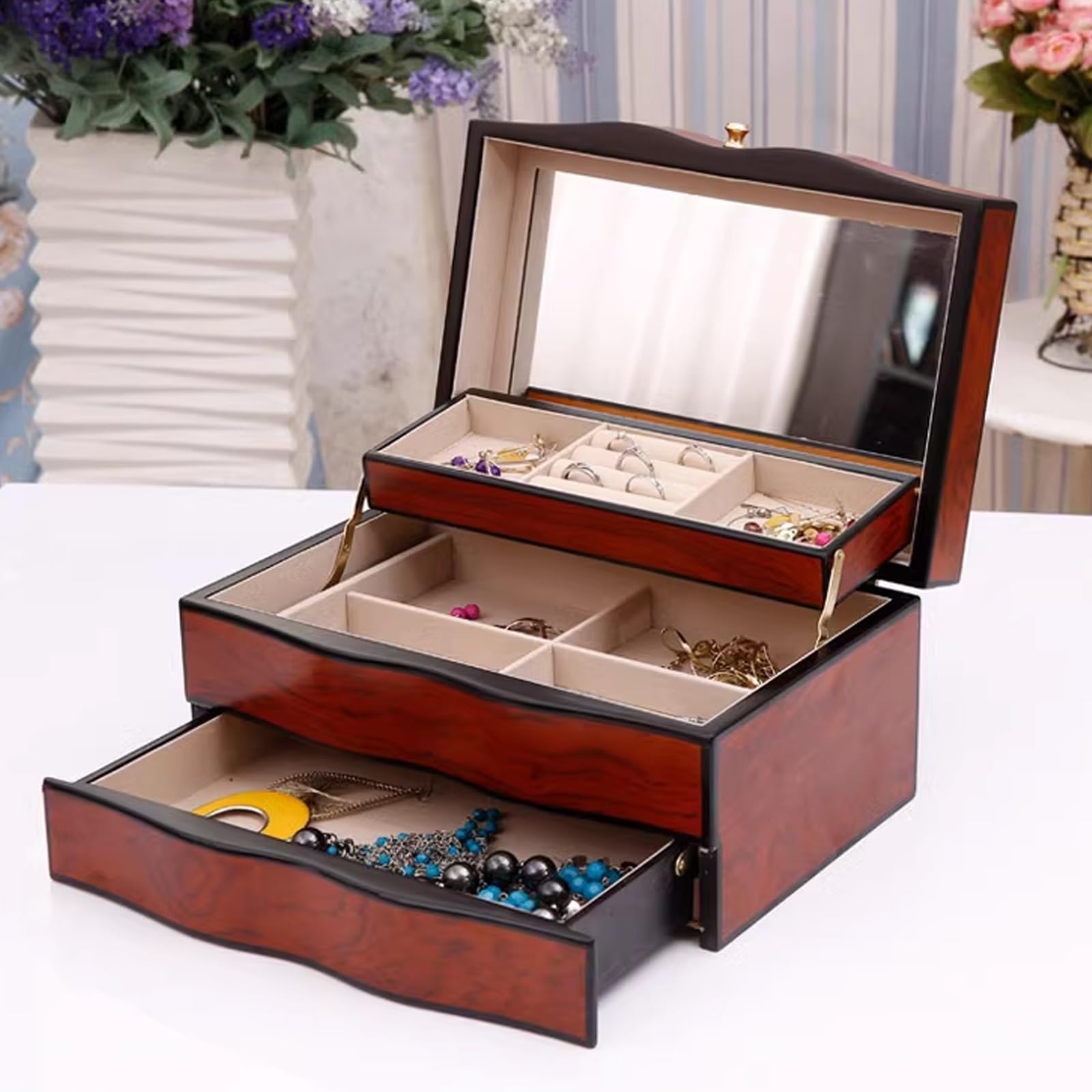 TBLOTYD Jewelry Armoires with Mirror, Jewelry Cabinet, for Necklaces, Rings, Jewelry Organizer, Kids' Accessories Storage Box,