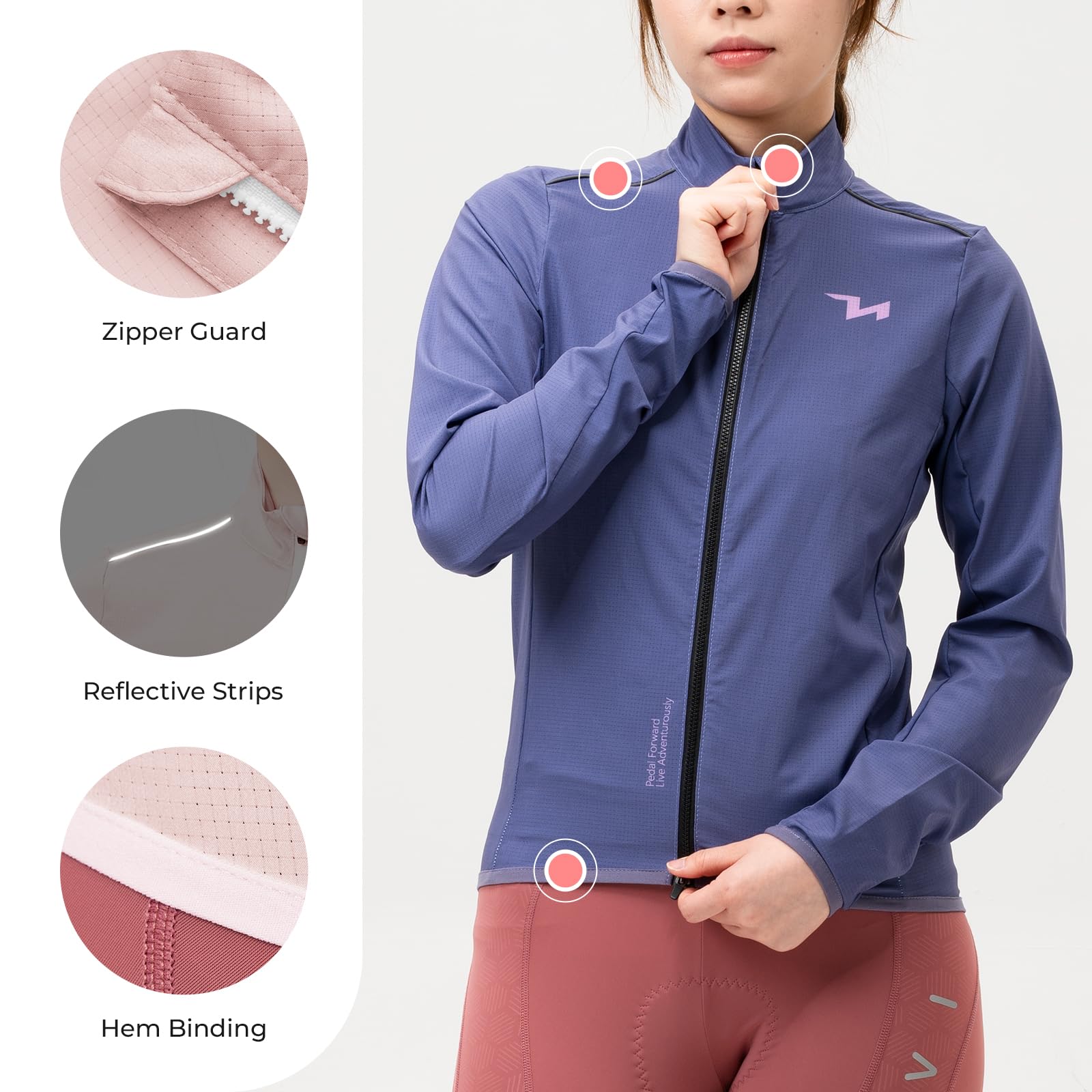 ROCKBROS TVI Fahrradjacke Damen Atmungsaktiv Leicht Fahrrad Jacke，Windbreaker Frauen Radjacke für Laufen Pendeln Laufen Wandern Camping Outdoorsport