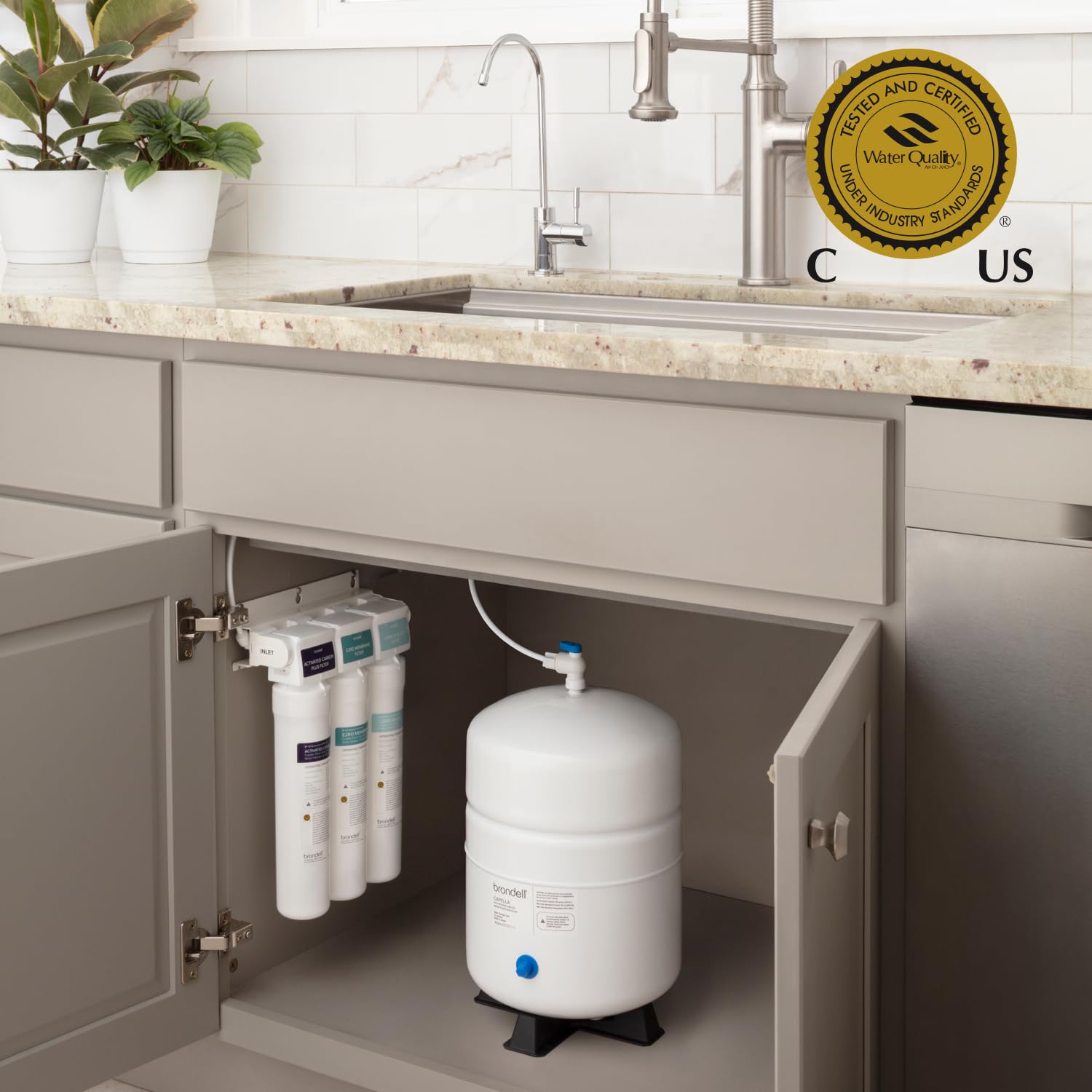 Brondell Reverse Osmosis Water Filtration - WQA Certified RO System Filters Chlorine, Lead, Fluoride - Super Eco Efficient, Designer Faucet with LED Filter Change Reminder | RC250