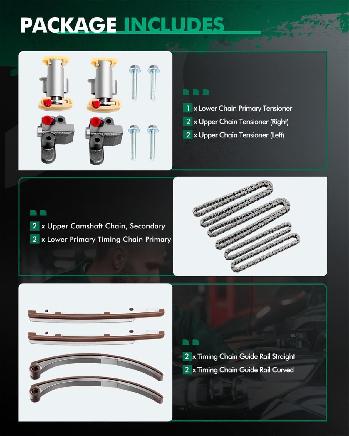 SCITOO Engine Timing Chain Kit W/Tensioner Guide Rail Replaces For Jaguar S-Type 2000 2001 Vanden Plas XJ8 1998 1999 2000 2001 XK8 1997-2001 LS 2000 2001