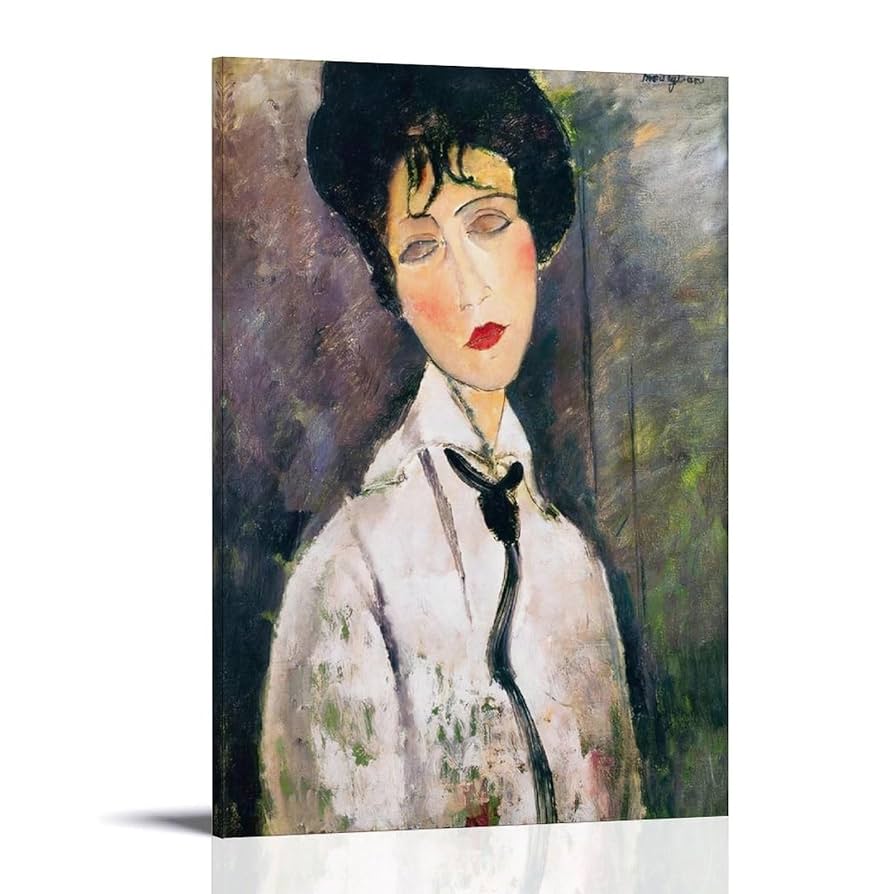 模写】モディリアーニ『黒いネクタイの女』油彩 手描き 表サイン 鑑定