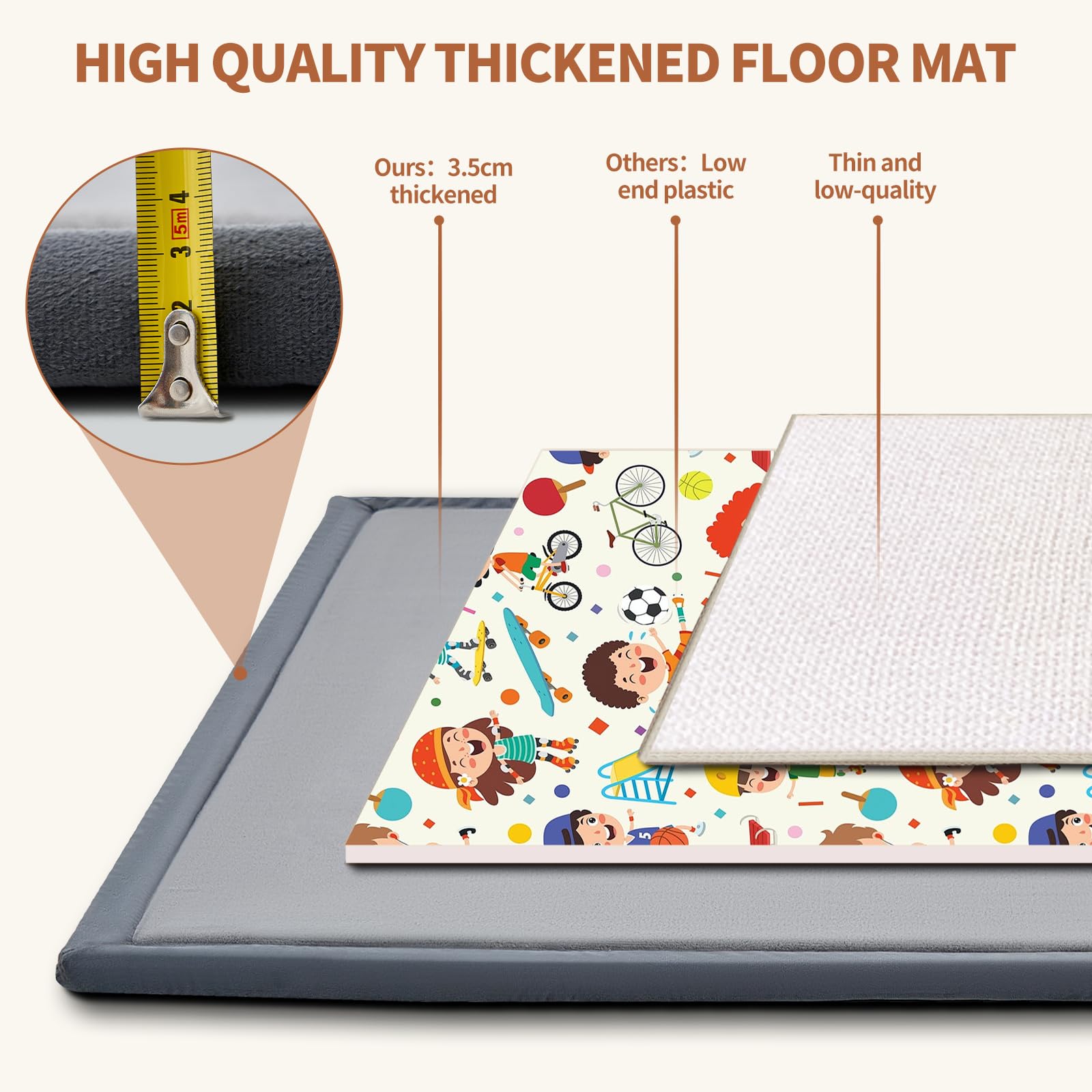 SUNYRISY 3.5cm Thick Baby Play Mat for Floor, 150 x 180 cm Foam Floor Padded Playmats for Babies, Soft Foldable Baby Rug Kids Playpen Mat for Crawling & Playing, Non-Slip Bottom - 5
