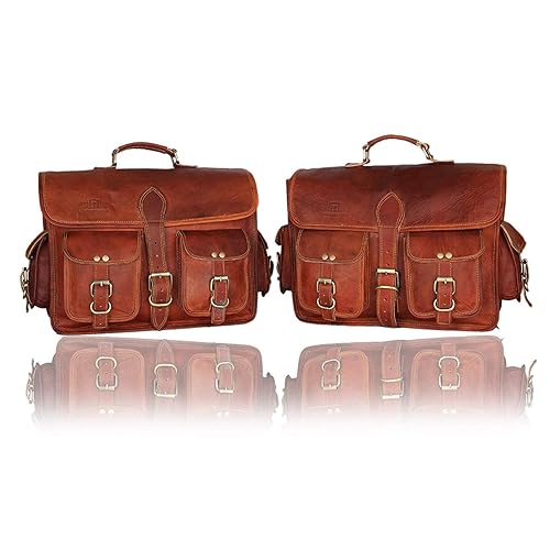 2 Side Brown Leather Pouch by Leather Native 15 Inch Motorcycle Side Pouch for Men and Women Waterproof Saddle Bag Panniers Vintage and Modern