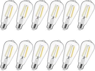LED Edison Light Bulbs, 12Pcs Vintage 6 Watt, Equivalent 60W Incandescent Light Bulbs, E26 Medium Base Dimmable Decorative Antique Filament Light Bulbs with 90+ CRI, Cool White 4000K