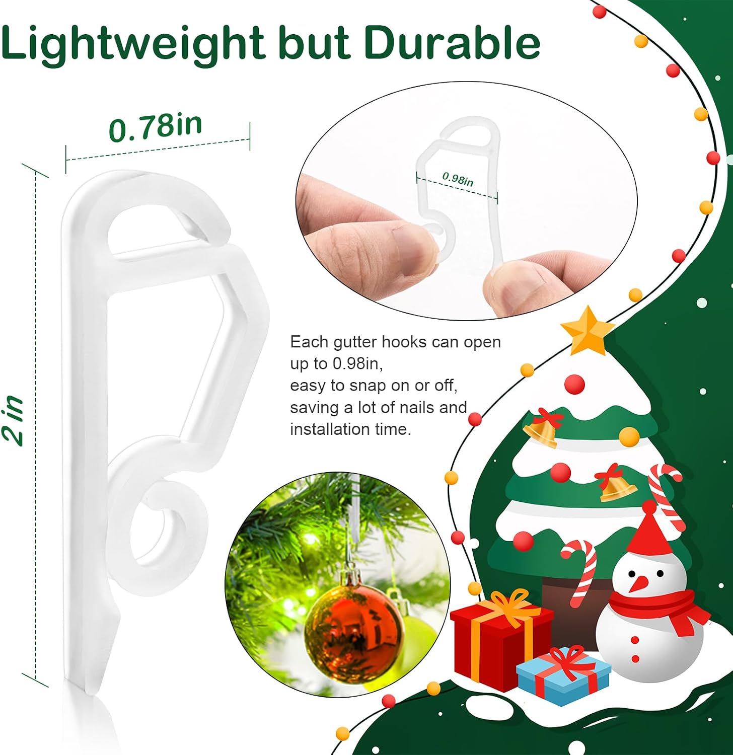 eygeufg Christmas Light Clips Hooks - Gutter Light Hooks Clips Hangers for Christmas Decoration Outdoor Halloween New Year Holiday (120 Pack)