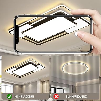 Style home Style home Plafondlamp, 150 W, dimbaar, met afstandsbediening, warm wit tot koud wit instelbaar, rechthoekige lamp voor woonkamer, slaapkamer, kantoor (zwart, 90 x 60 x 6 cm) photo 3